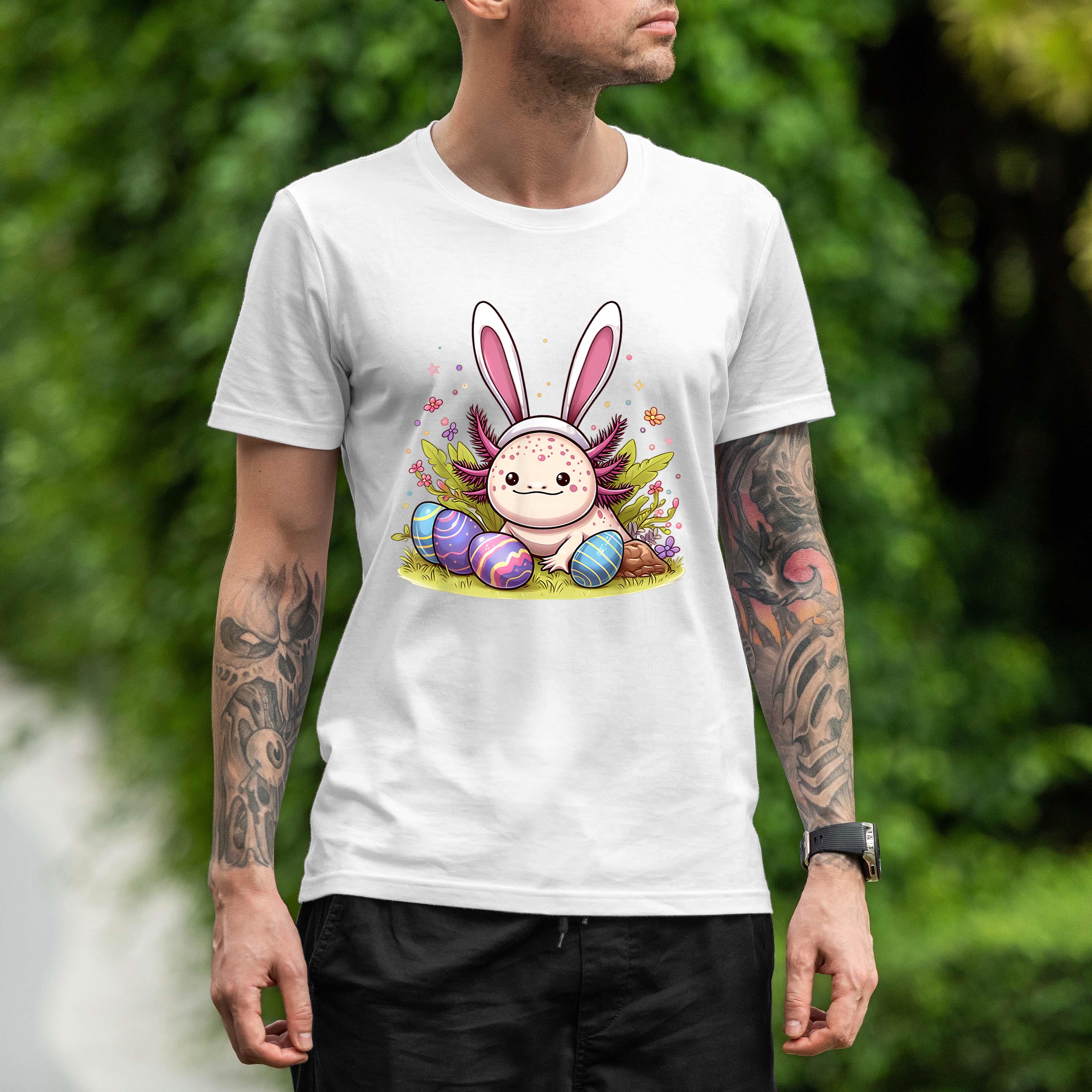 Axolotl With Easter Bunny Ears Surrounded By Colorful Eggs Shirt 